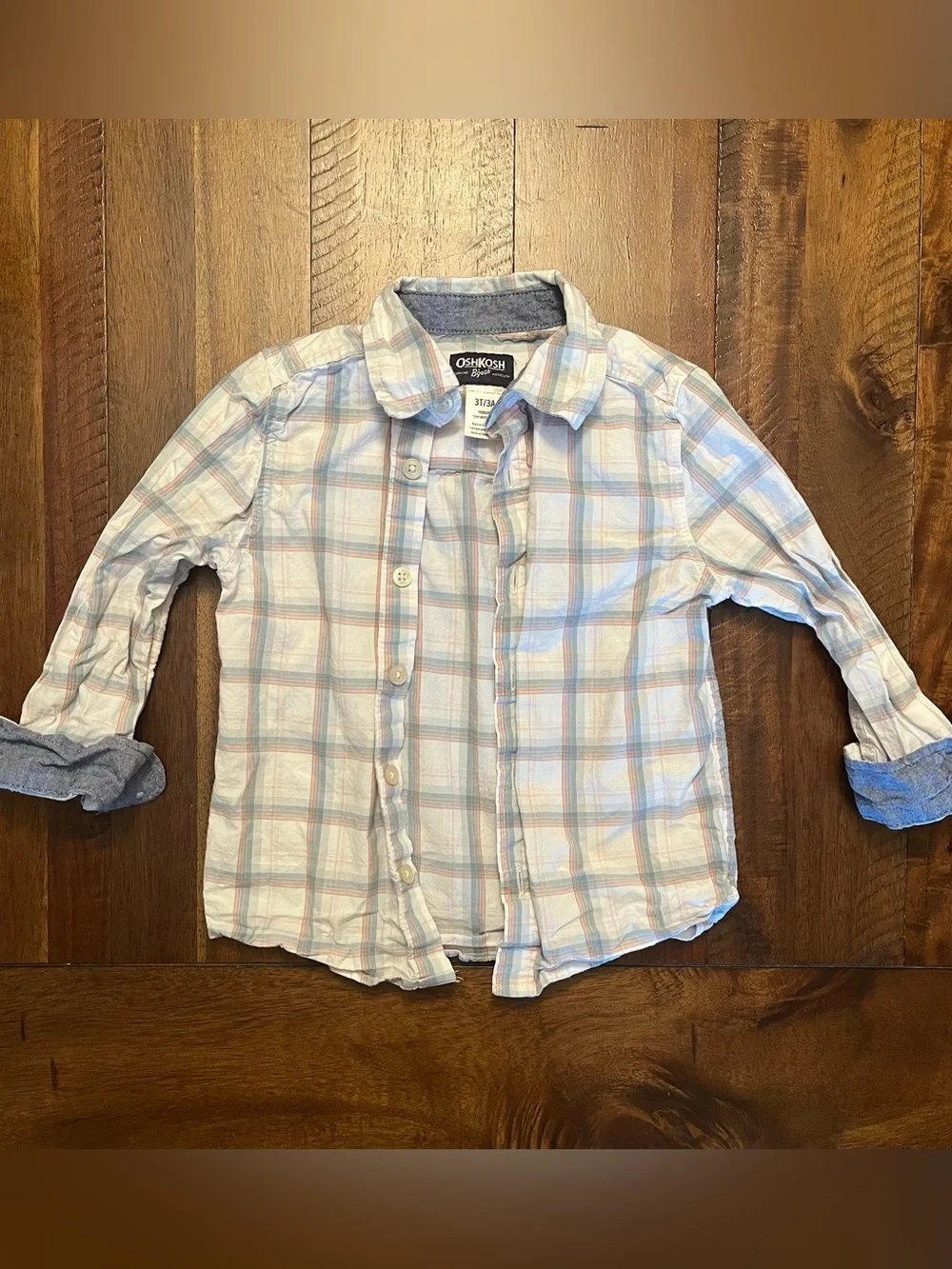 OshKosh B'gosh Light Blue, Pink & White Plaid Button-Down Shirt